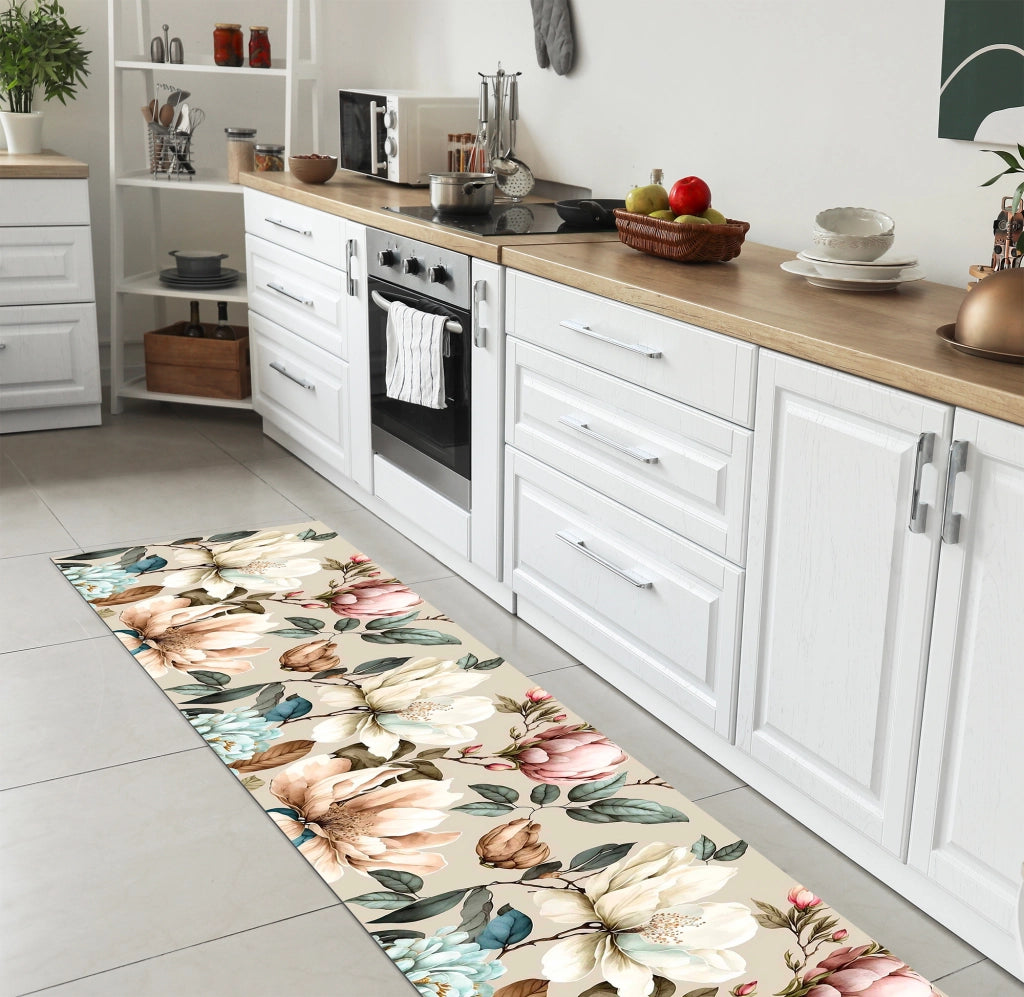 Tappeto passatoia fantasia made in Italy antiscivolo lavabile aderente Magnolie - 50x500 cm
