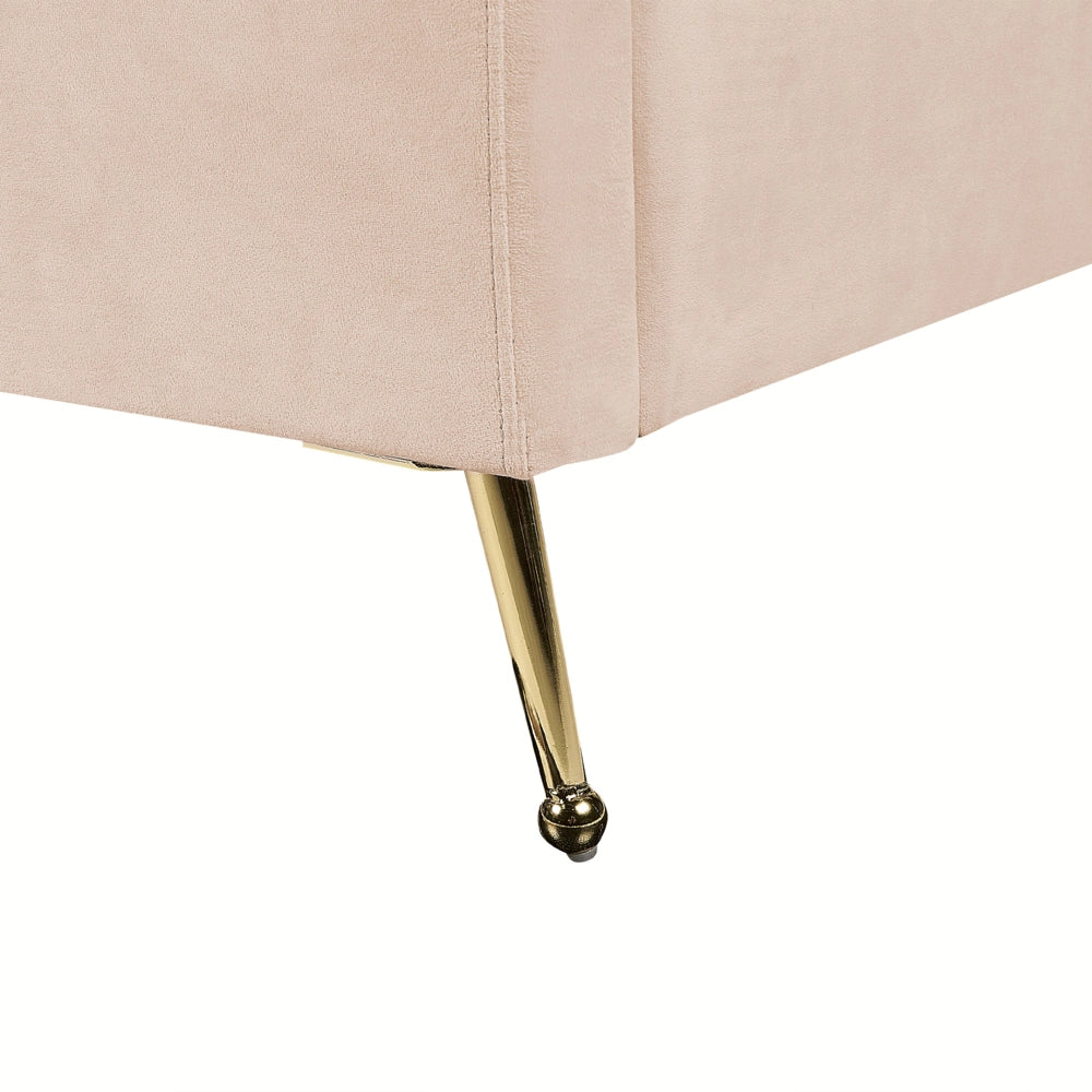 Letto in velluto beige rivestito con gambe in metallo dorato UE Dimensioni doppie 140 x 200 cm con testata con porta USB Camera da letto moderna e glam.