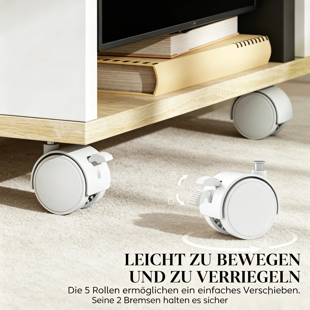 MOBILE TV con ruote 120x40x38,5 cm naturale e bianco