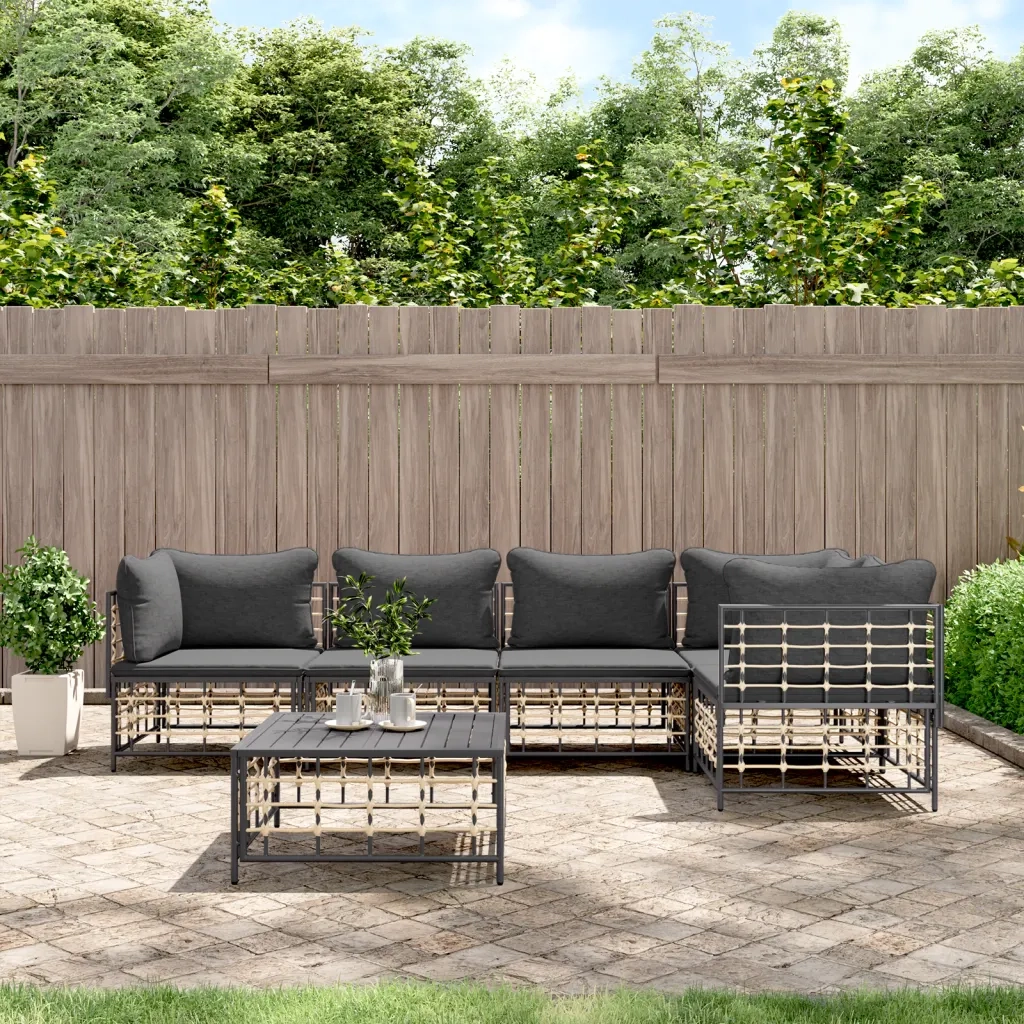 Set Divani da Giardino 6 pz con Cuscini Antracite in Polyrattancod mxl 100530
