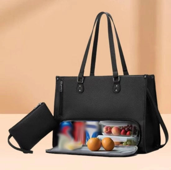 Borsa laptop per donna con tasca impermeabile per picnic, grande capacità e tasca per portafoglio, adatta per uso quotidiano, ufficio, picnic, lavoro e tempo libero, colore nero.