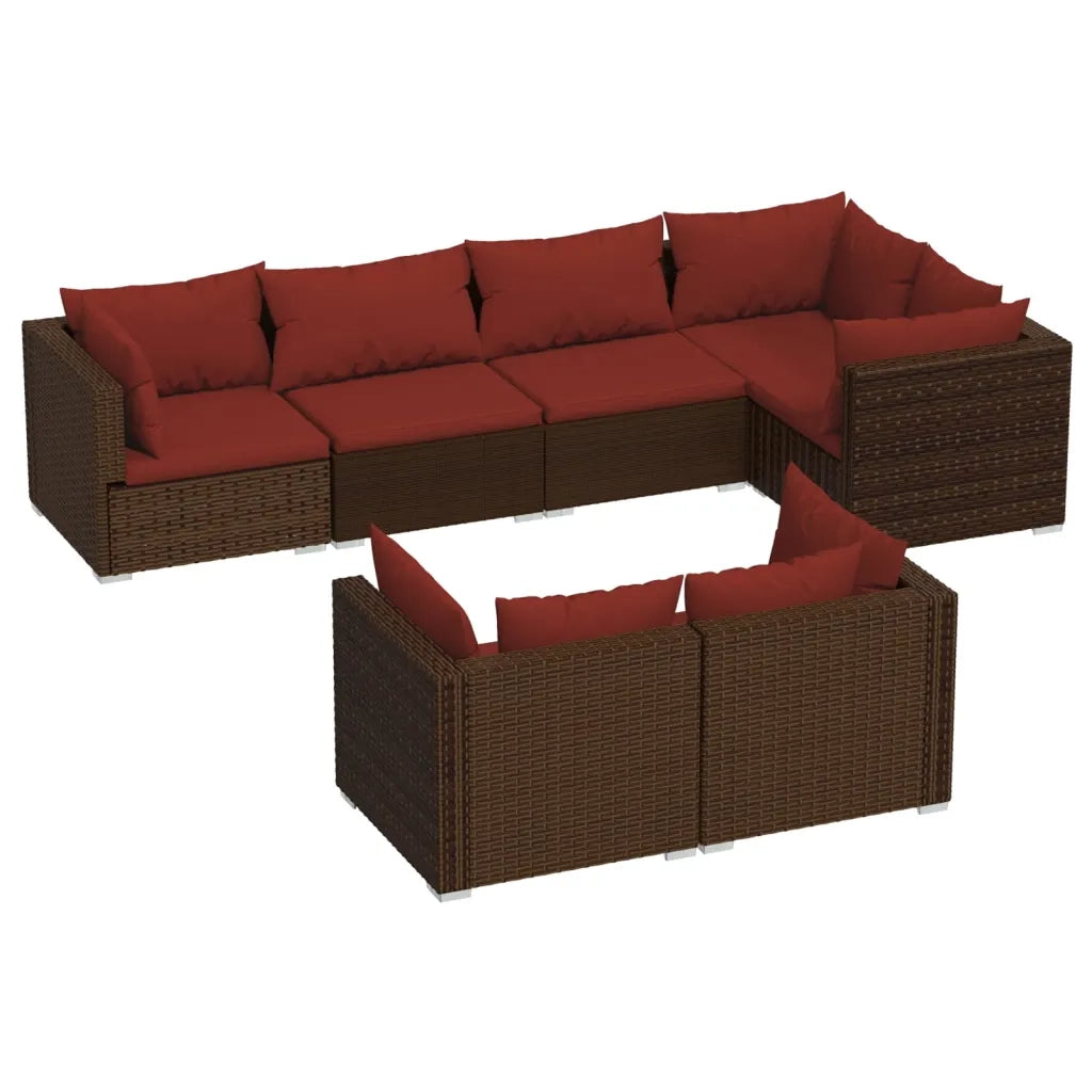 Set Divani da Giardino 7 pz con Cuscini in Polyrattan Marrone 3102475