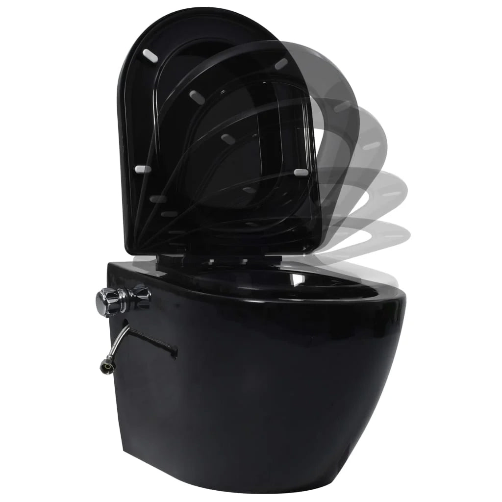 WC sospeso senza brida con funzione bidet WC sospeso con funzione soft-close ceramica nera 02_0003575