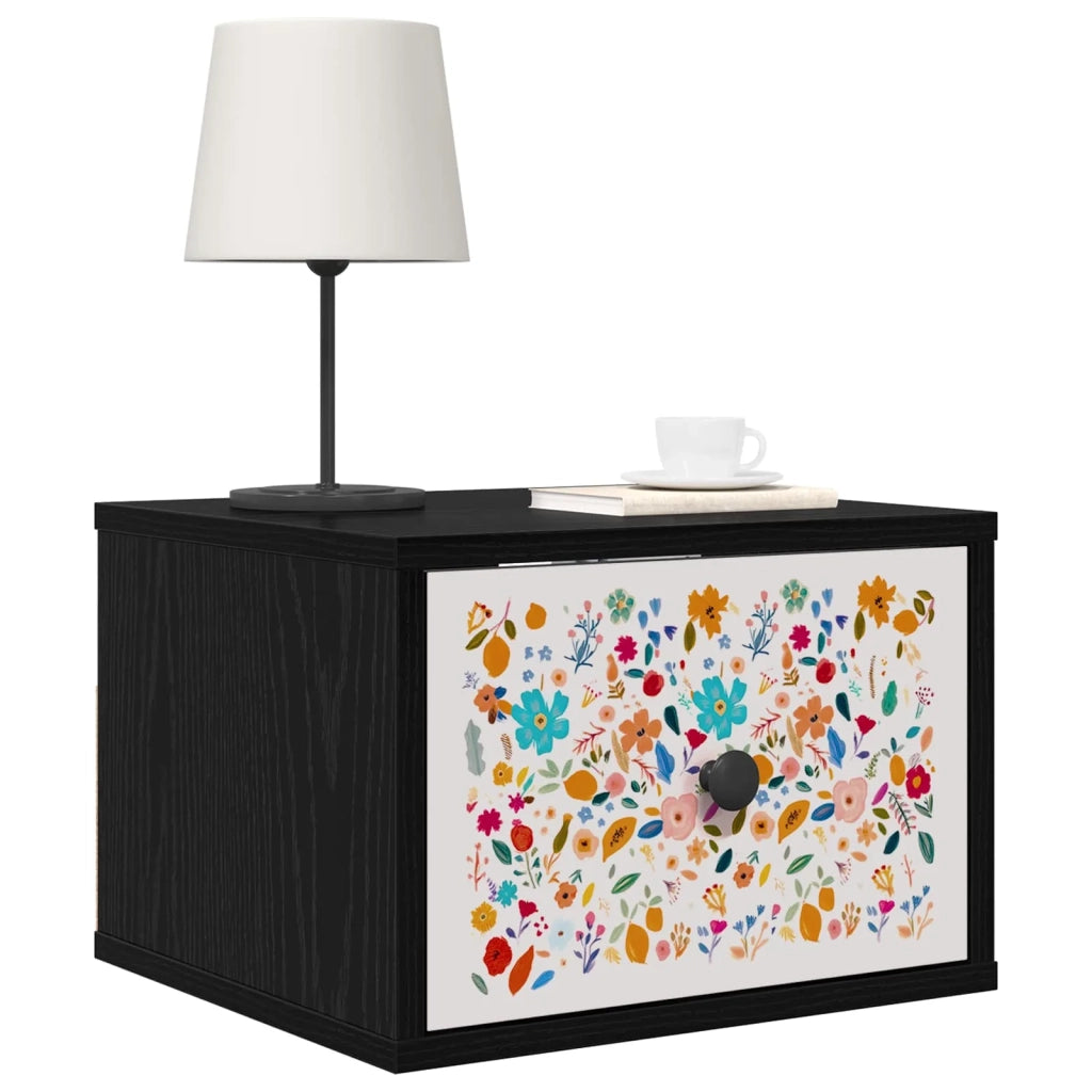 Mobiletto da comodino a parete MAINZ 2 pz Rovere Nero 8007492