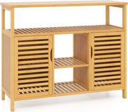 Armadio da bagno in bambù con ante a persiana e mensole, organizer per soggiorno, ingresso, cucina, sala da pranzo, 100 x 35 x 80 cm, naturale