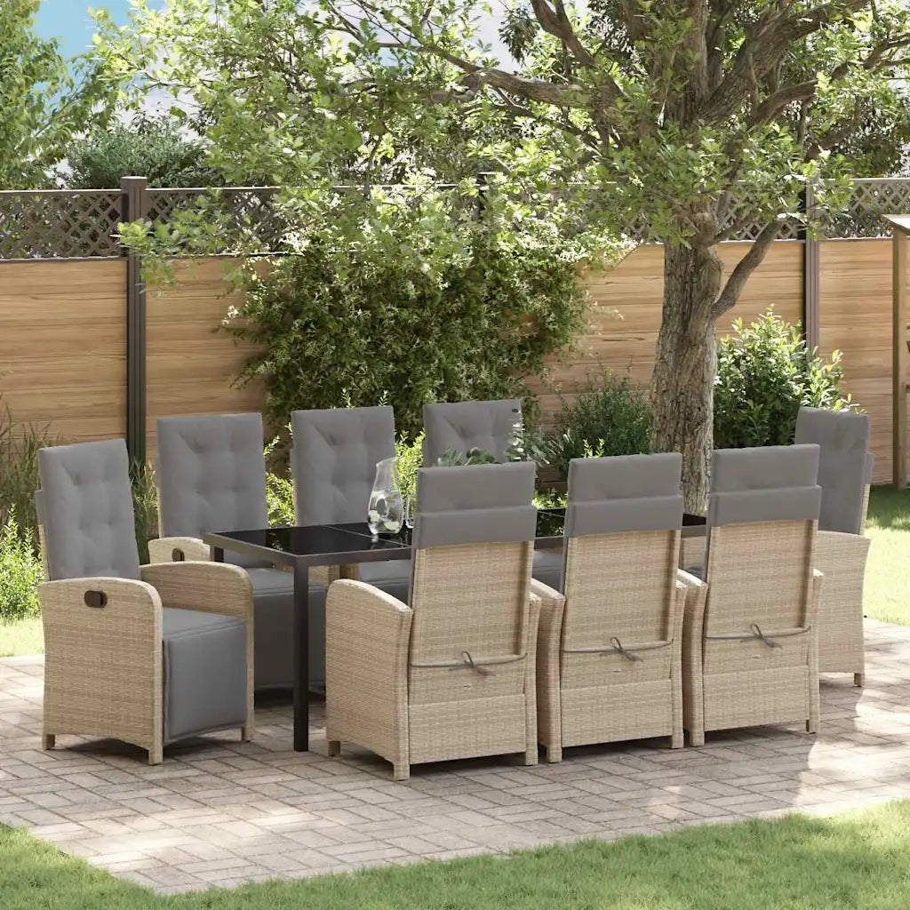 Set da Pranzo per Giardino con cuscino 9 pcs Beige polyrattan 3380343