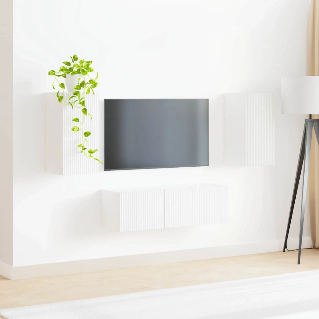 Set di Mobiletto da TV a Parete 4 pcs Bianco Legno multistrato 3408907