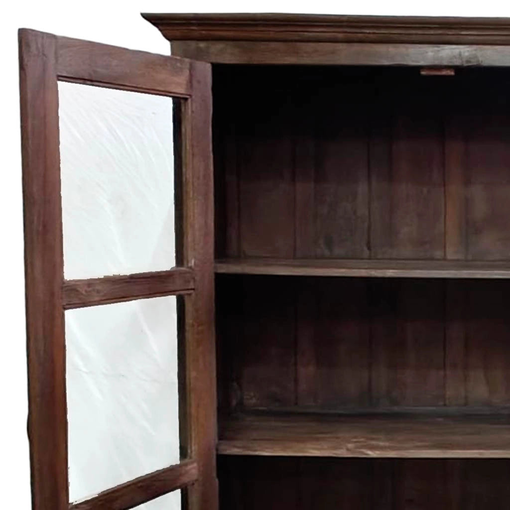 Vetrina in legno con finitura artigianale marrone, 110x45x180h cm