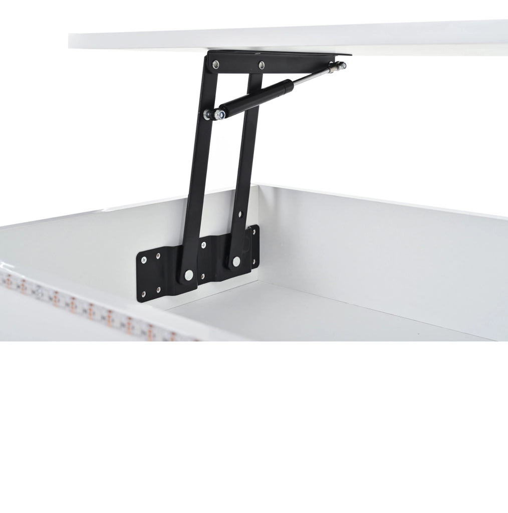 Tavolino da caff¨¨ 96x45x40 cm sollevabile con LED, cassetto e vano contenitore bianco