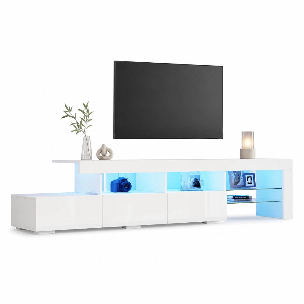 Mobile TV con 3 cassetti; 7 vani e LED - per soggiorno - 180 x 35 x 45 cm - bianco