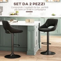 Set da 2 Sgabelli da Bar con Altezza Regolabile, Poggiapiedi e Seduta Girevole in Finta Pelle, Nero