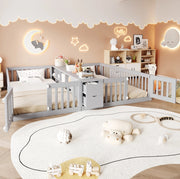 Letto doppio per bambini 90x200 cm grigio in legno con contenitori e sponde alte