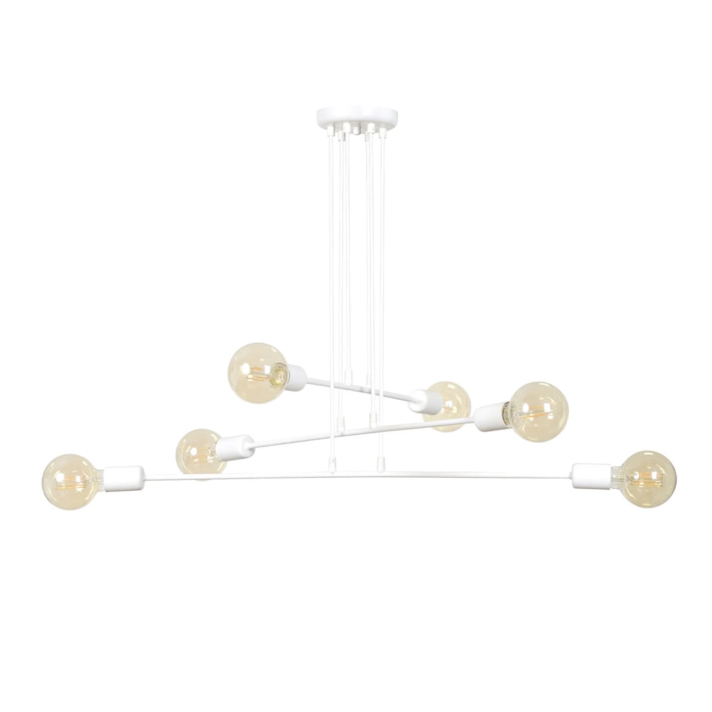 Lampadario Industrial 6 Luci Multiplo In Acciaio Bianco A Bracci