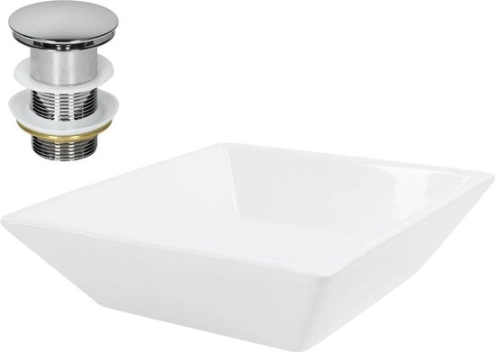 Wastafel con sciacquone in alluminio senza overflow 41x41x12 cm ceramica bianca design ML