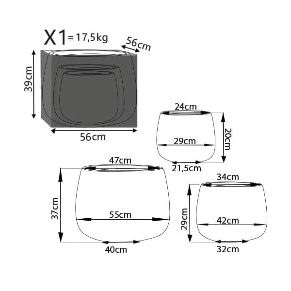 Set di 3 vasi in Fibra sintetica cm 55x55x37 - BENJY