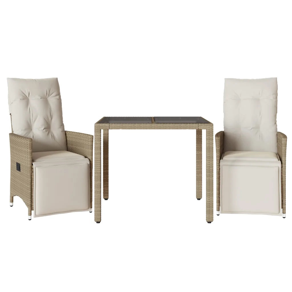 Set da Bistr¨° da Giardino 3 pz | Set Salotto da Giardino con Cuscini Beige in Polyrattan
