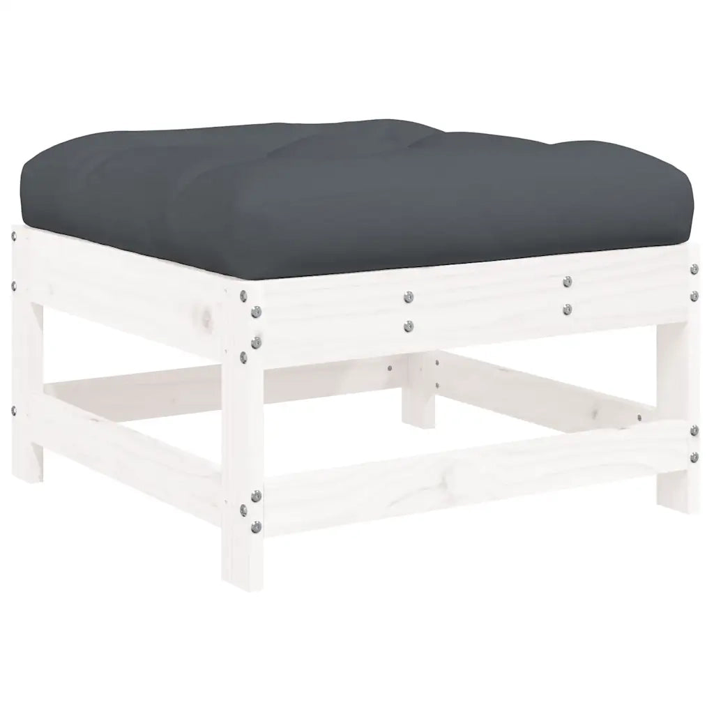 Sedia da giardino-Poggiapiedi Giardino con Cuscini 2pz Legno Massello Pino Bianco 373686