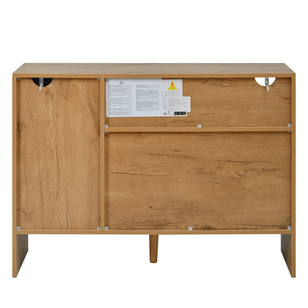Credenza, 3 cassetti, decorazioni in vimini, finitura effetto legno, 105 x 40 x 76 cm, color legno naturale