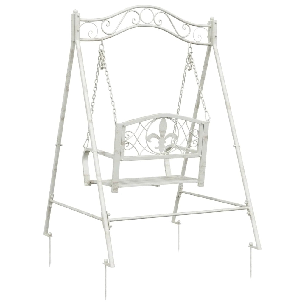Panchina a Dondolo Acciaio 113 x 121,5 x 168 cm Bianco Antico 3429261