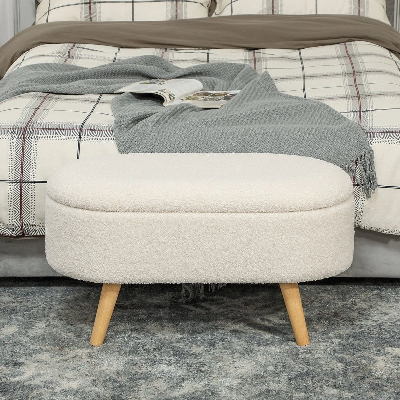 Panca contenitore con vano nascosto e seduta imbottita in poliestere con gambe in legno di pino bianco 82 × 41 × 45 cm