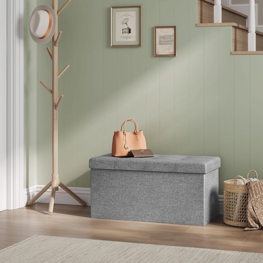 Cassapanca con Coperchio Rimovibile Pouf Contenitore Panche Sgabello Pieghevole Poggiapiedi Lino Oxford Grigio Chiaro