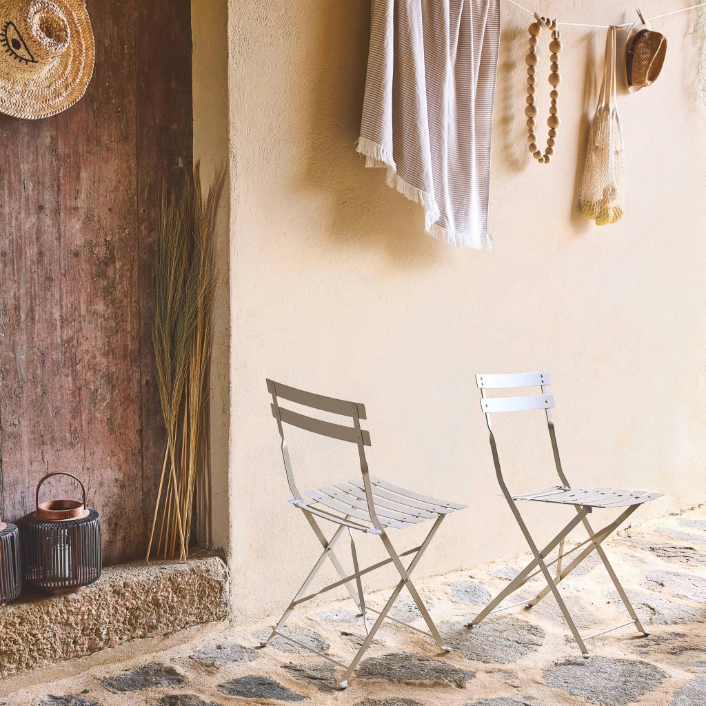 Set 2 sedie da giardino bistrot pieghevole in metallo, beige