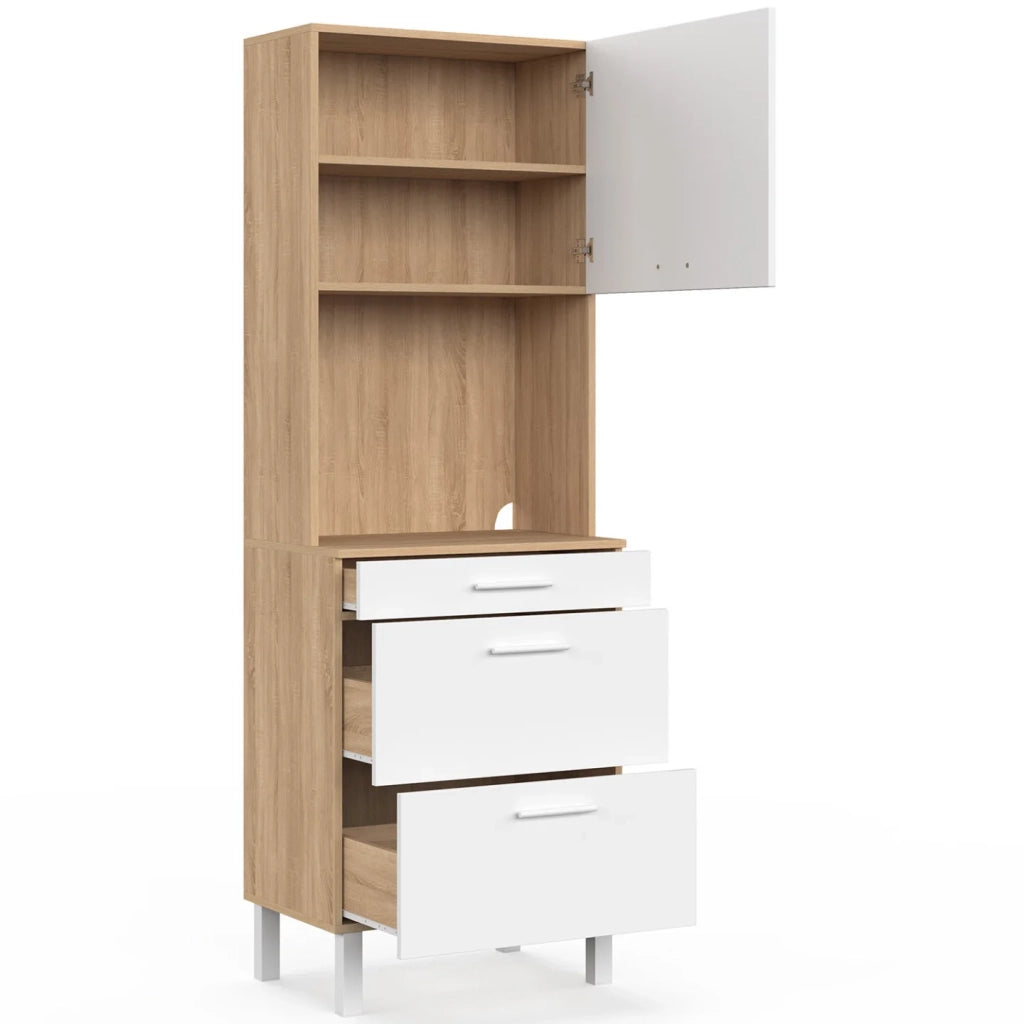 IDMarket - Microonde e casseruola a 2 porte CINA da 60 cm in faggio e bianco