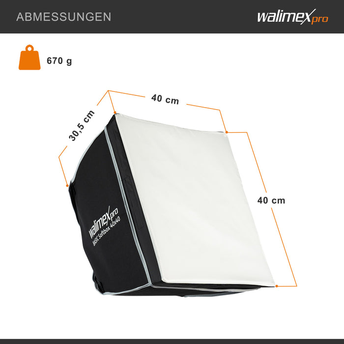 Softbox 40x40cm, ruotabile a 360°, incluso diffusore frontale e intermedio, borsa per il trasporto, adattatore Bowens, ideale per la fotografia di prodotti e persone