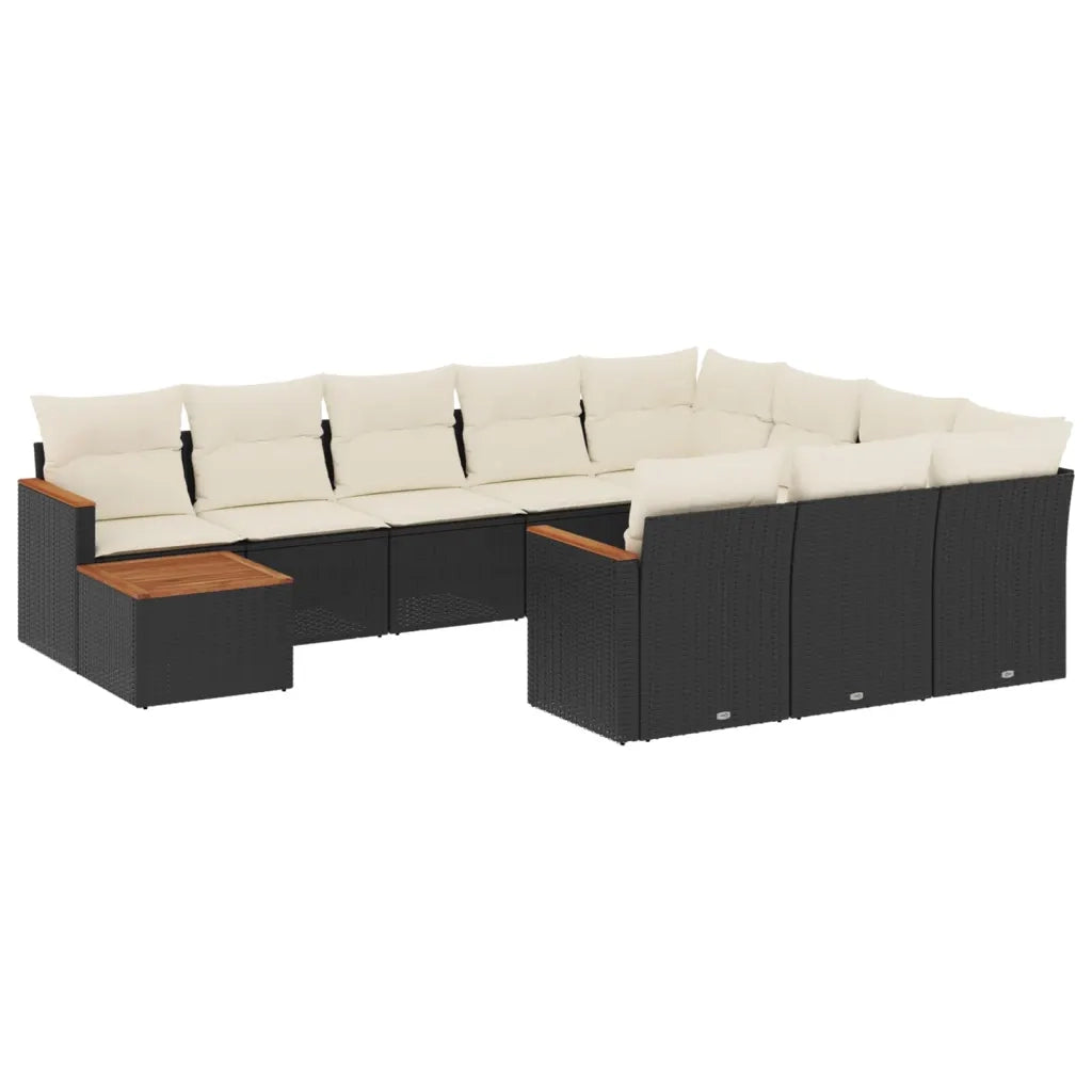Set Divani da Giardino 11 pz con Cuscini in Polyrattan Nero