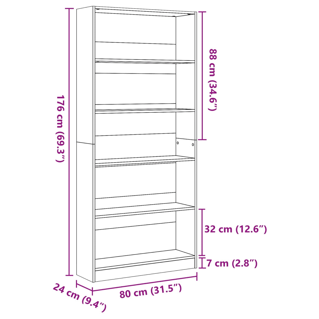 Libreria Rovere Sonoma 80x24x176 cm Legno ingegnerizzato 857855