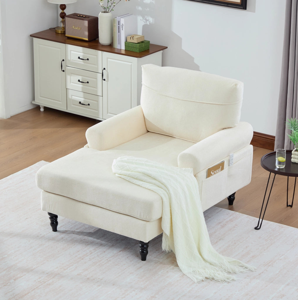 Poltrona 125.5x97x86 cm con seduta ampia e tasche laterali in chenille beige