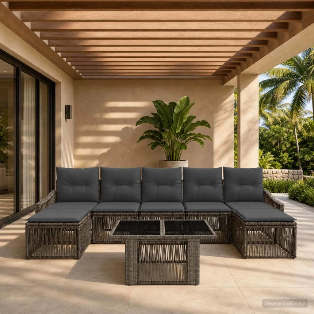 Set Divano da Giardino 8 pz Grigio e Grigio Scuro polyrattan 3437291