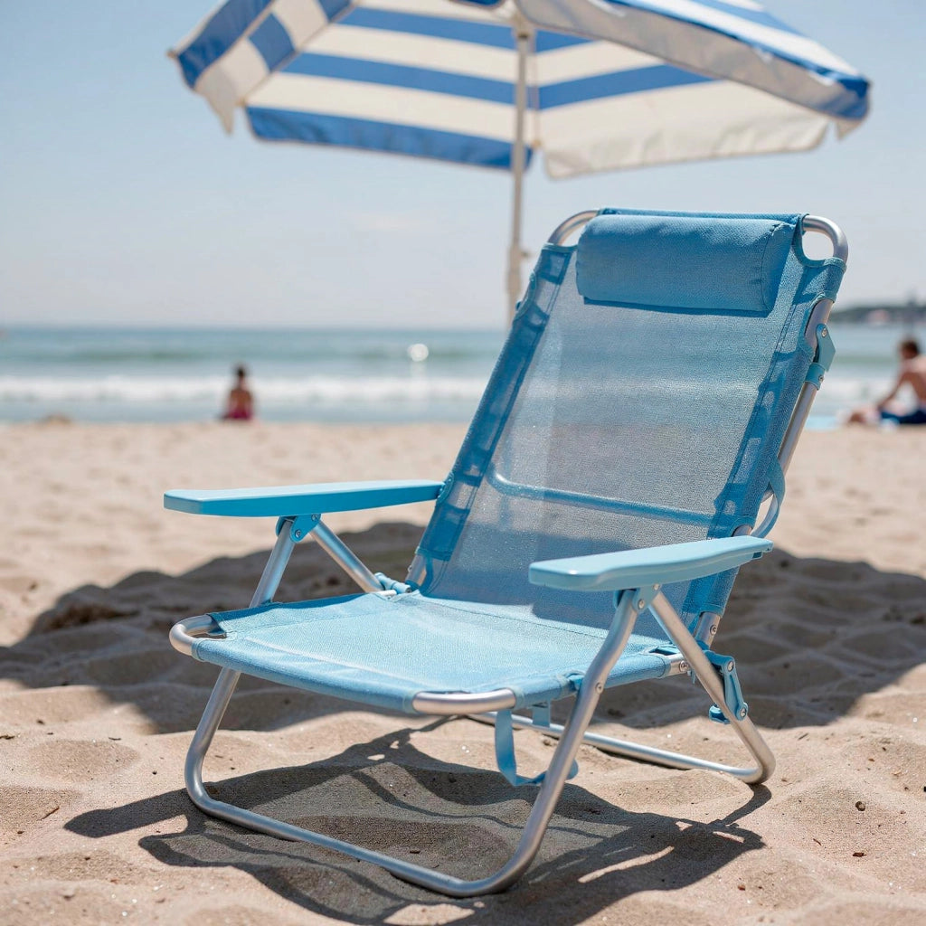 Spiaggina Reclinabile Da Mare Con Poggiatesta Imbottito Sedia Pieghevole Trasformabile In Lettino Per Campeggio Spiaggia Relax Outdoor 53 x 62 x 77 Cm Azzurro