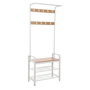 Appendiabiti con Panca e Scarpiera in Metallo Bianco e Legno