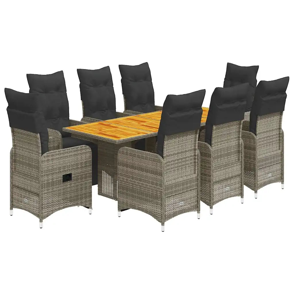 Set BistrÃ² da Giardino 9 pz con Cuscini in Polyrattan Grigio