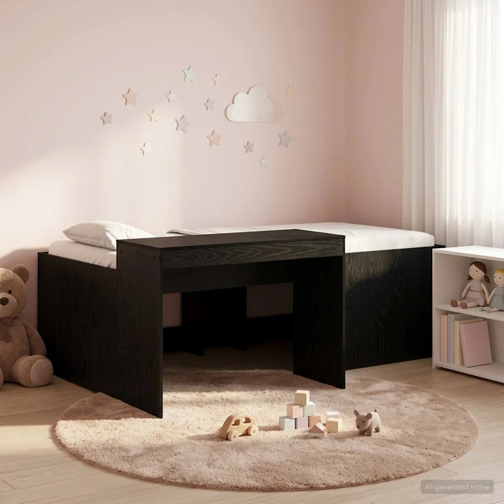 Letto alto per bambini con scrivania Nero Legno ingegnerizzato