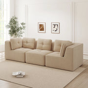 Divano angolare modulare senza struttura in tessuto corduroy con seduta profonda e comfort morbido beige