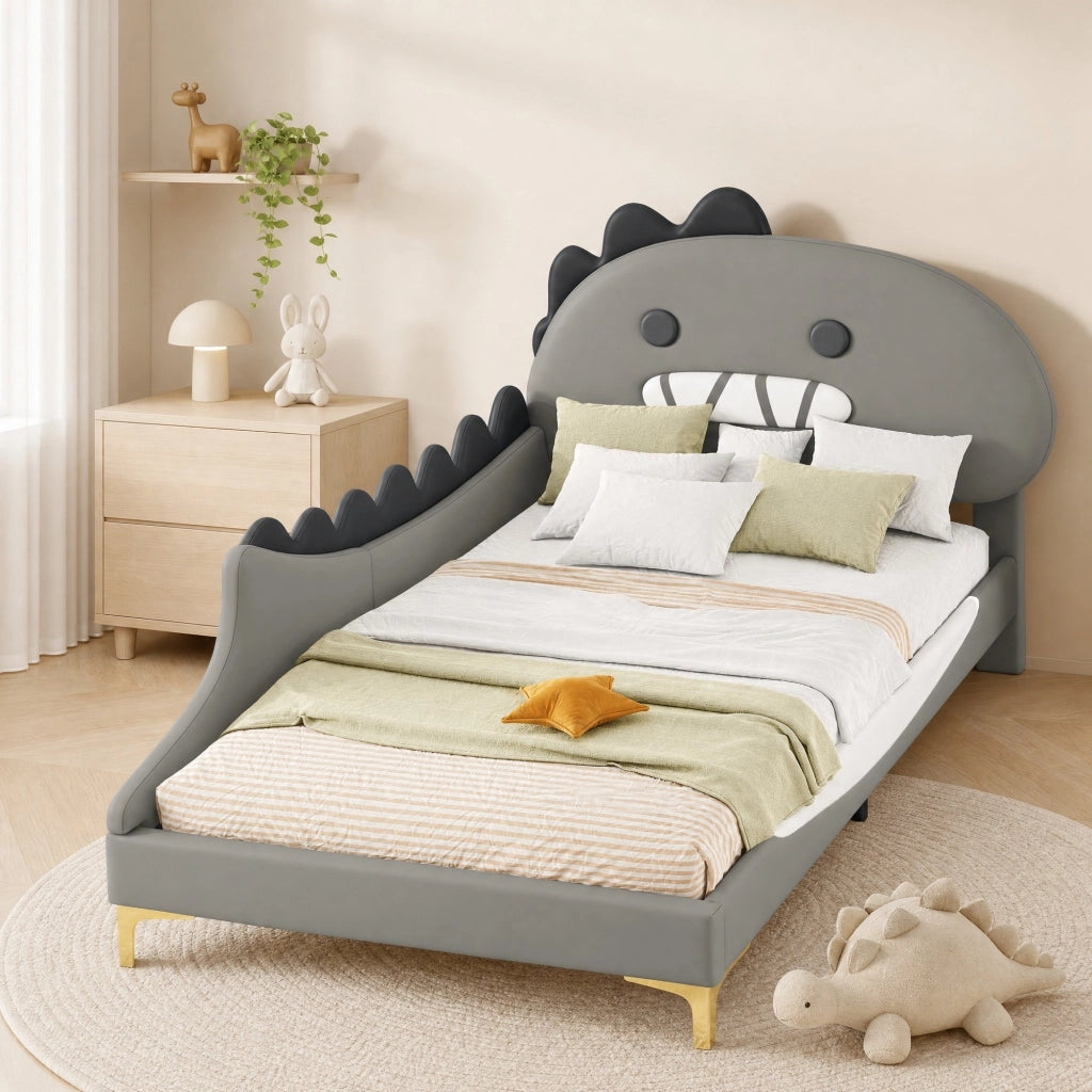 LETTO Bimbi a forma di dinosauro 90x200 cm PU Grigio