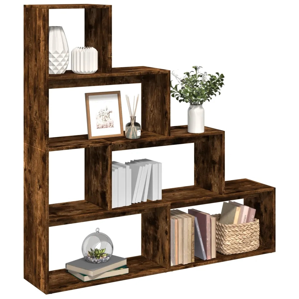 Libreria 4 Ripiani-Scaffale per Libri-Mobile di Stoccaggio Rovere Fumo 143,5x29x143,5 cm in Truciolato