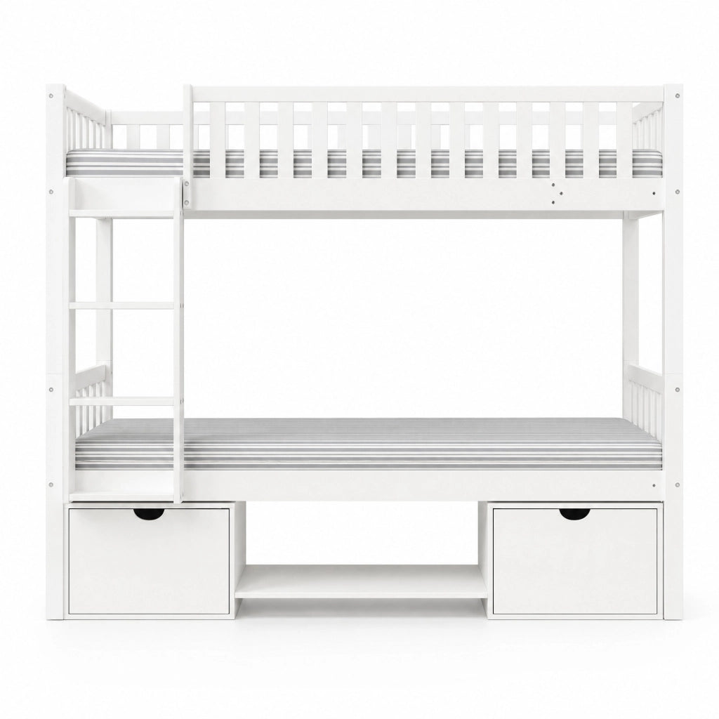 LETTO a castello convertibile 90x200 cm in legno bianco con scala e cassetti