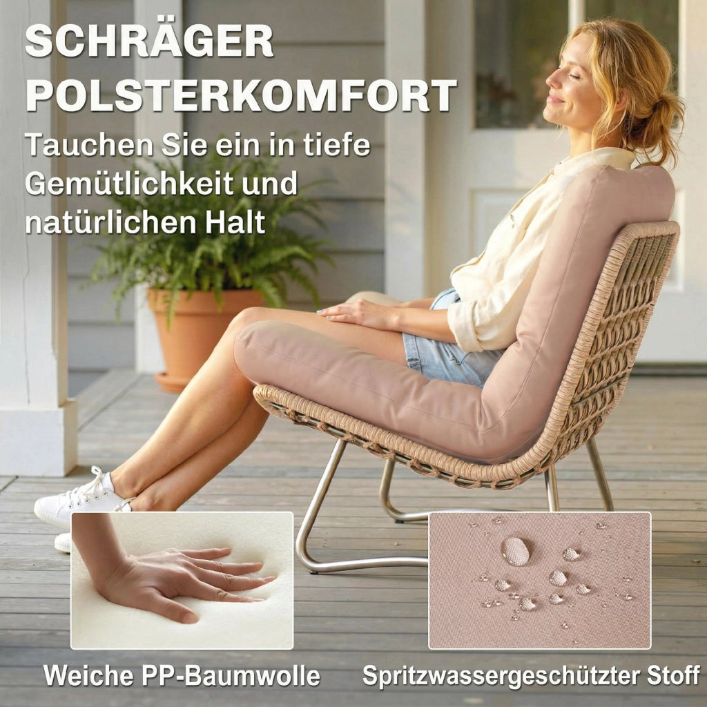 Set Lounge 4 Pezzi Polyrattan ¨C Zephmum ¨C Grigio, Cuscini Spessi, Tavolo Vetro