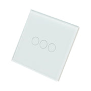 Interruttore a triplo tocco, bianco, 220V, spia luminosa, cornice in vetro 86x86x34mm