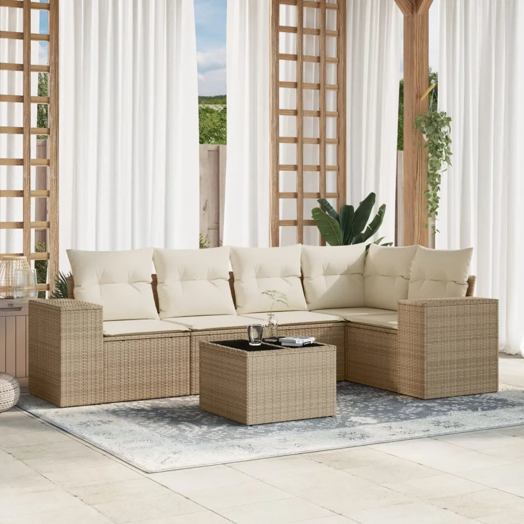 Set Divano da Giardino 6 pz con Cuscini Beige in Polyrattan 3254875