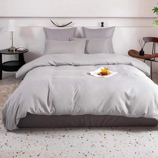 Set di coperte, 135 x 200 cm, grigio, copertina da letto, set, 100% morbida microfibra + 2 cuscini 80 x 80 cm