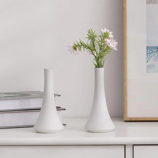 Set di due vasi ceramici bianchi opachi, decorazione di stile rustico, vaso decorativo, adatto per cucina, camera da letto, ufficio, soggiorno, bagno e decorazione per tavolo da pranzo