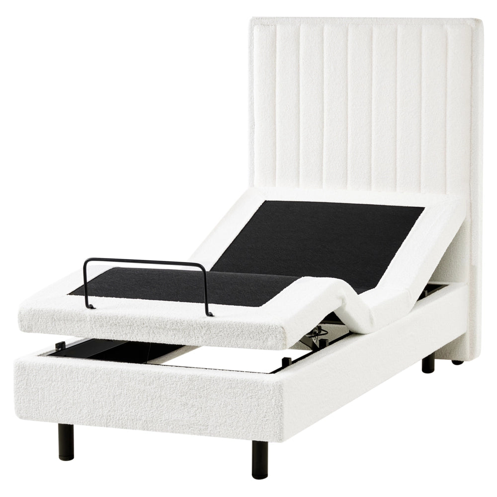 Letto singolo Tessuto bianco sporco regolabile Elettricamente con Telecomando 80 x 200 cm camera da letto cameretta