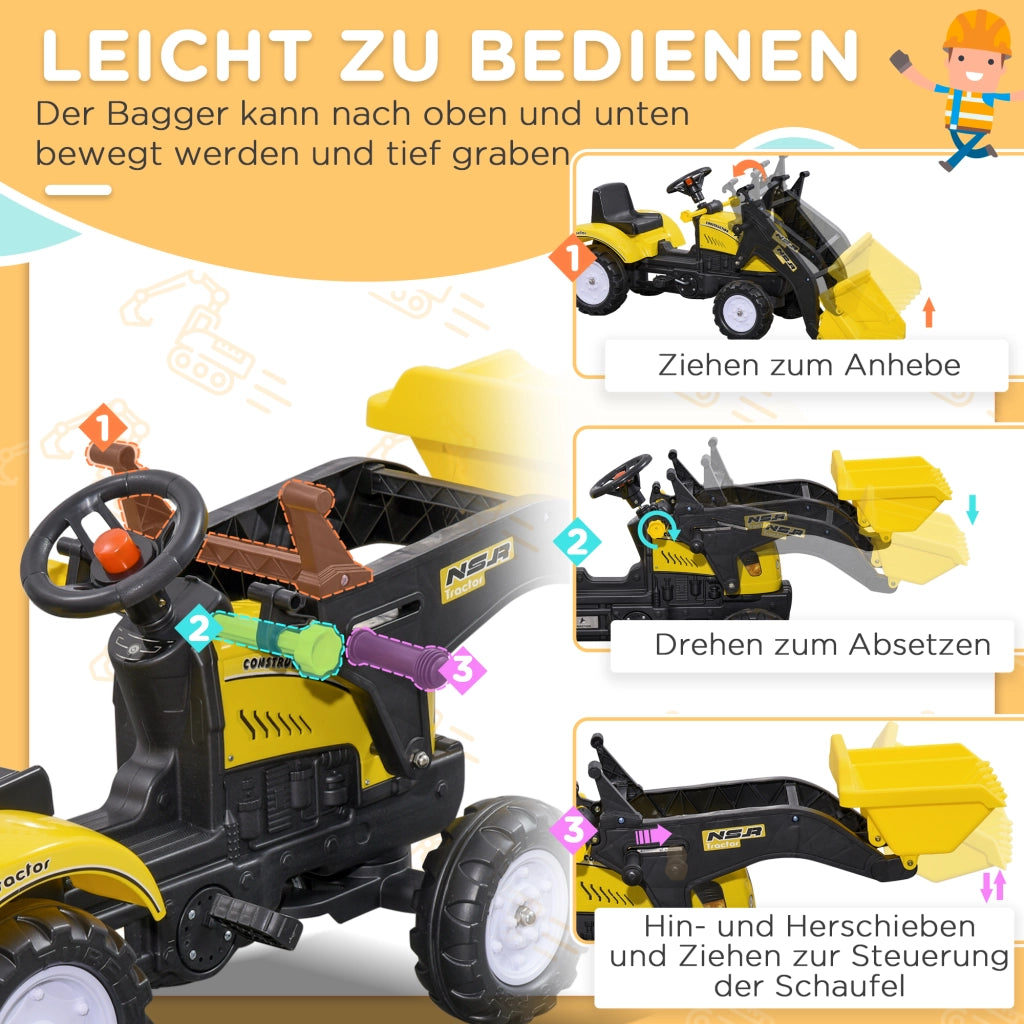 Trattore Giocattolo per Bambini con Paletta Movibile ¨C Zephmum ¨C Giallo, Metallo, 114x41x52 cm