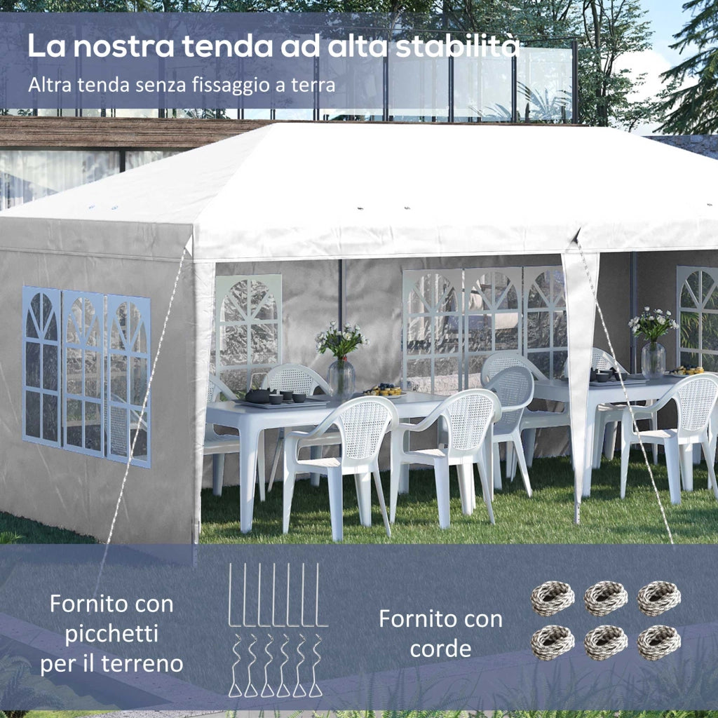 Gazebo da esterno ¨C zephmum ¨C bianco 5.9x3x2.7m con finestre e tende