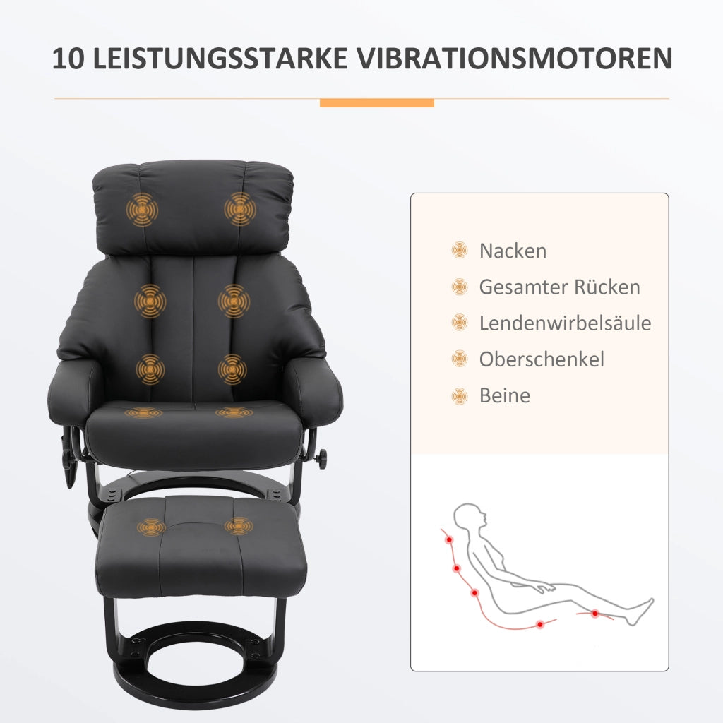 Poltrona relax reclinabile con poggiapiedi ¨C Xylo ¨C Similpelle nera massaggiante elettrica girevole