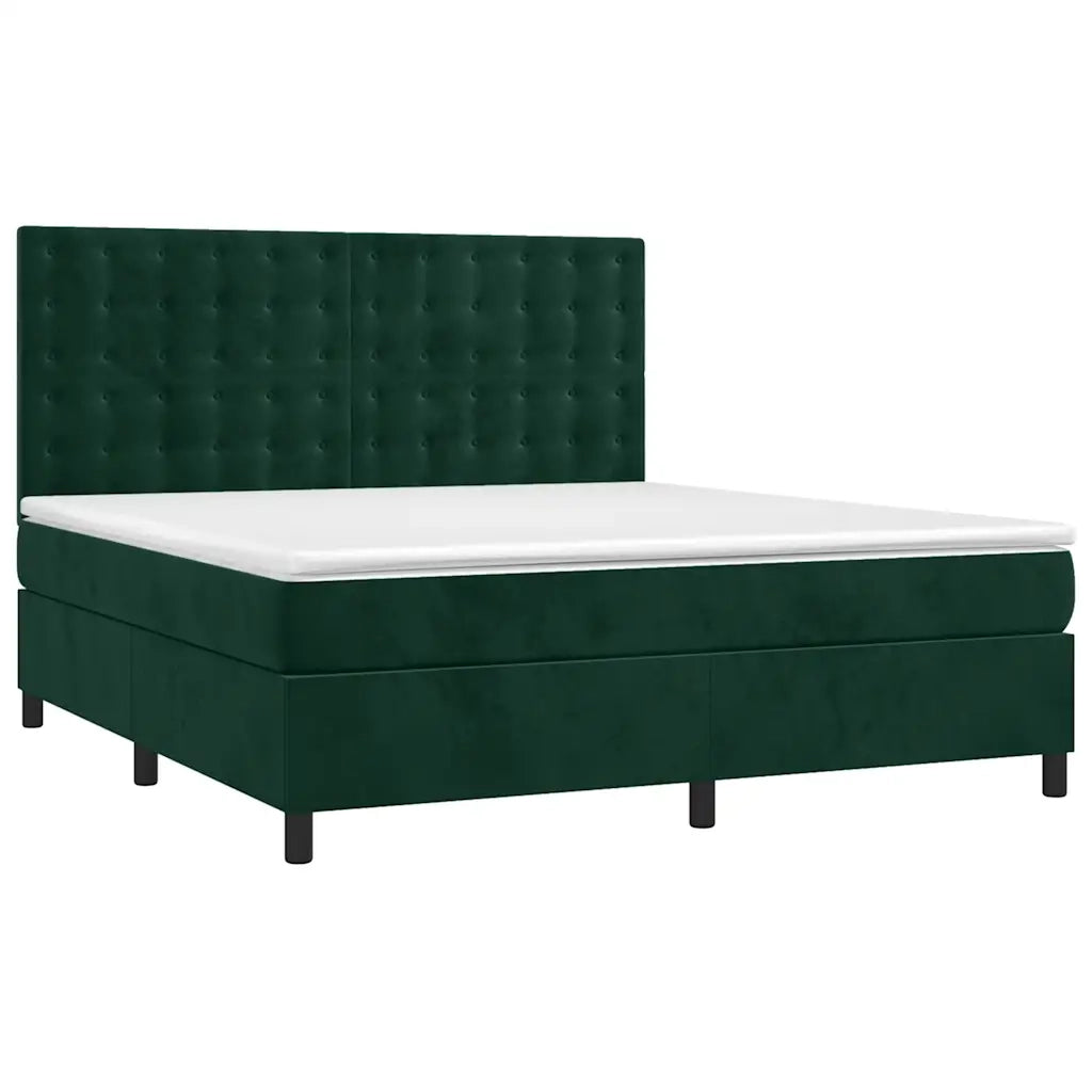 Letto a Molle con Materasso e LED Verde Scuro 180x200cm Velluto 3136380